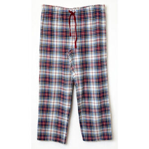 Lands End Womens Pajama Pants Medium 10-12 Red White Blue Plaid Flannel Drawstrg